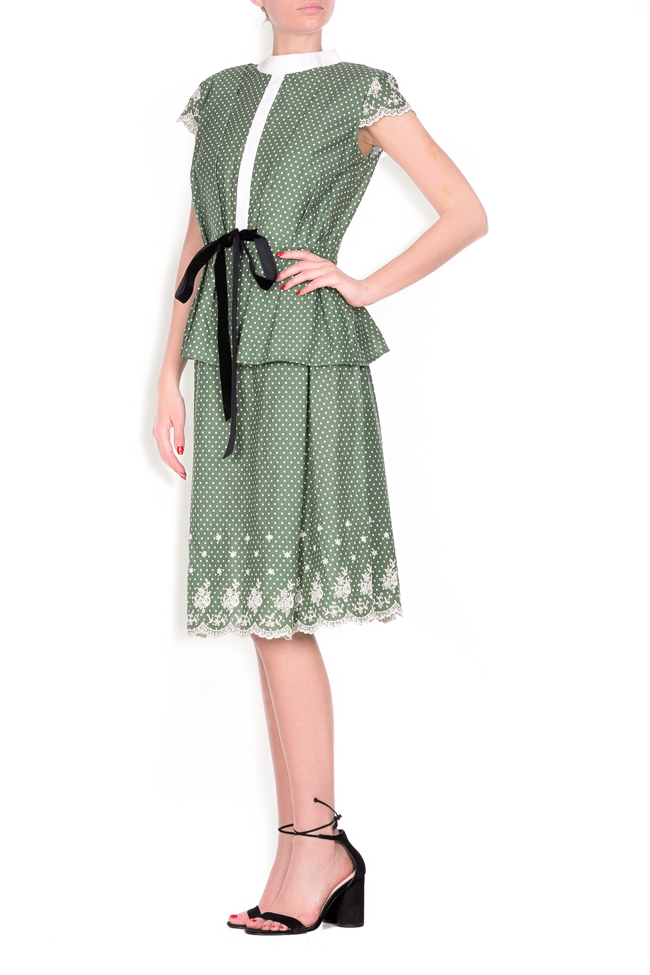 Velvet bow-embellished polka-dot cotton-poplin dress Bluzat image 1