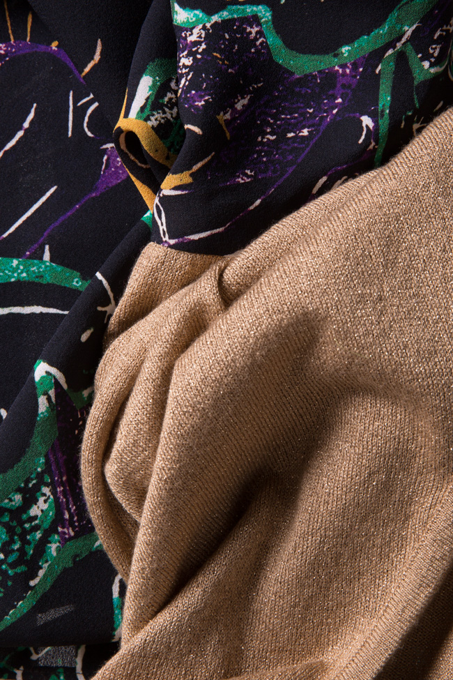 Robe asymétrique en jersey et soie, imprimée, My Gold Argo by Andreea Buga image 4