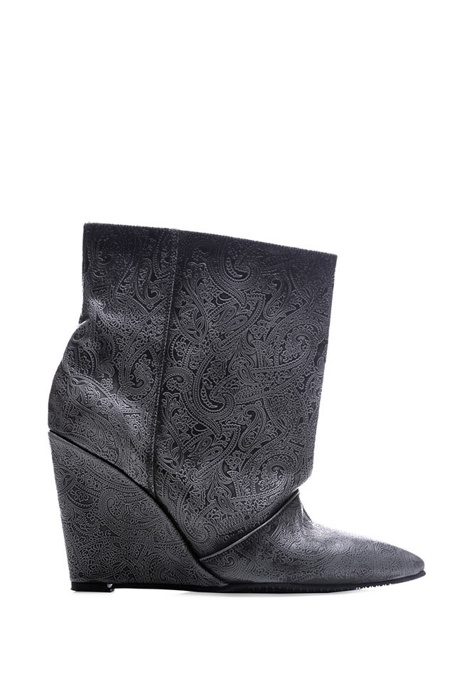 Textured-leather wedge boots Zenon image 0