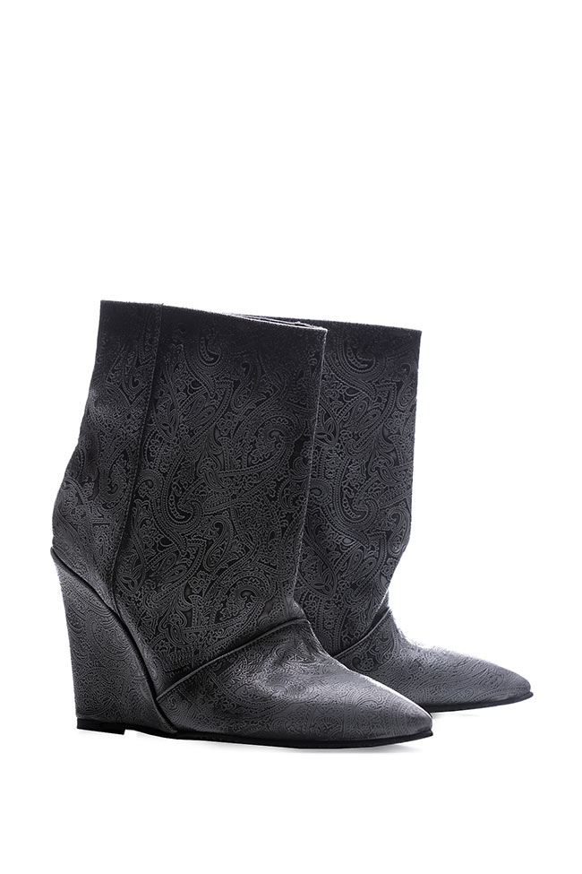 Textured-leather wedge boots Zenon image 1