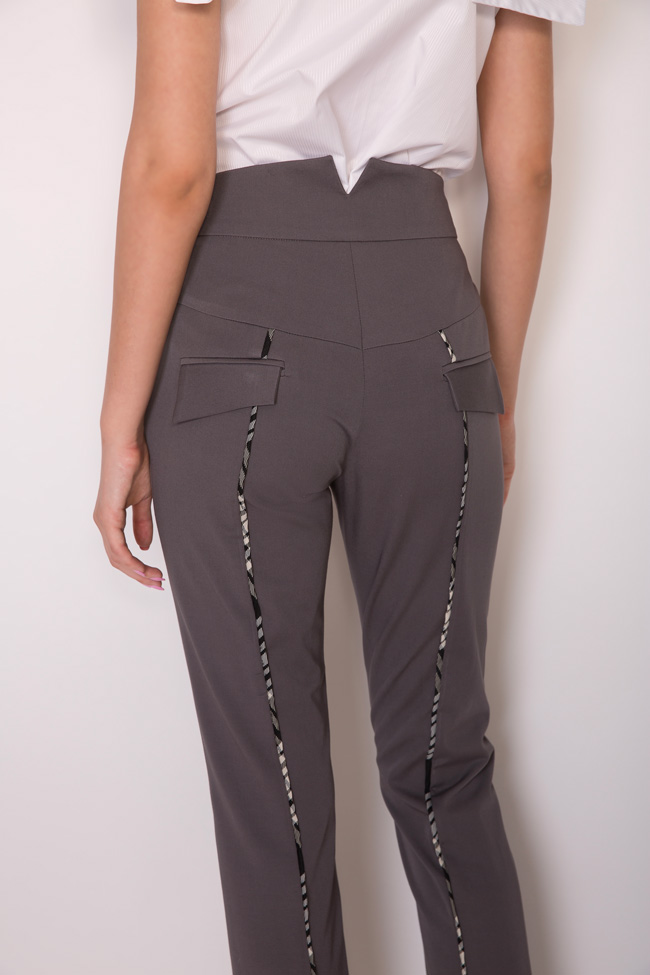 Pantaloni din amestec de bumbac cu vipusca Larisa Dragna imagine 3
