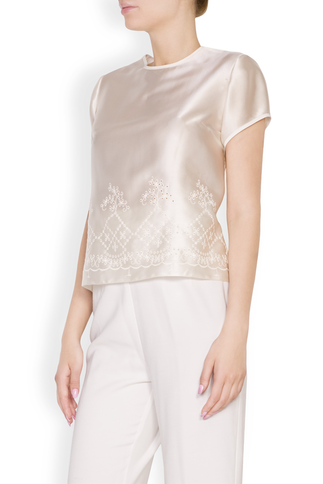 Floral-embroidered silk-satin blouse Oana Manolescu image 1