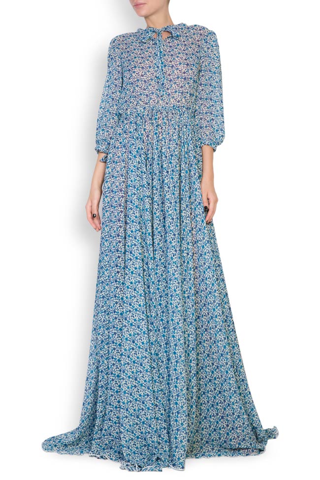 فستان طويل من كريب مزيج الحرير المطبع زينون image 0