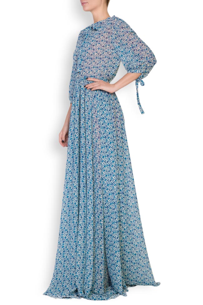 فستان طويل من كريب مزيج الحرير المطبع زينون image 1