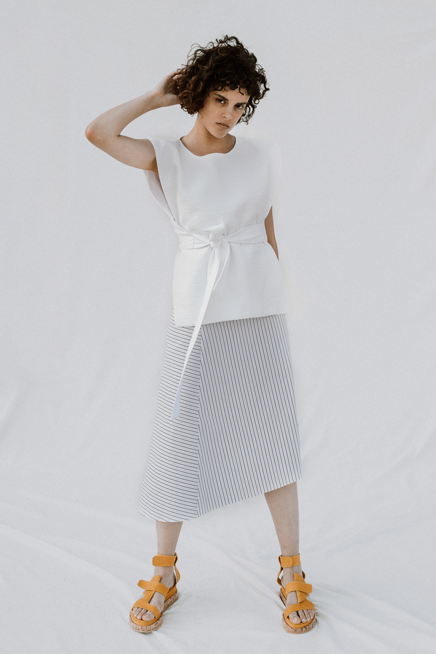 Striped asymmetric cotton-blend skirt Undress image 4