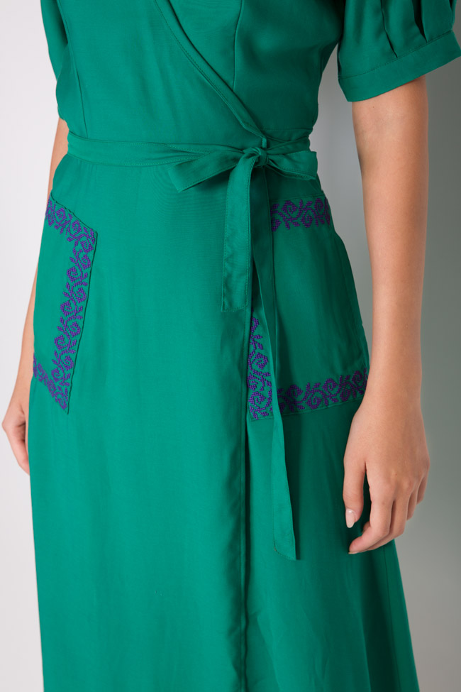 Embroidered silk midi wrap dress Maressia image 3