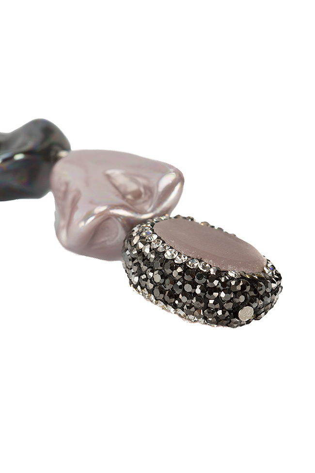 Rose zirconia cultured pearls and quartz earrings Bon Bijou image 1
