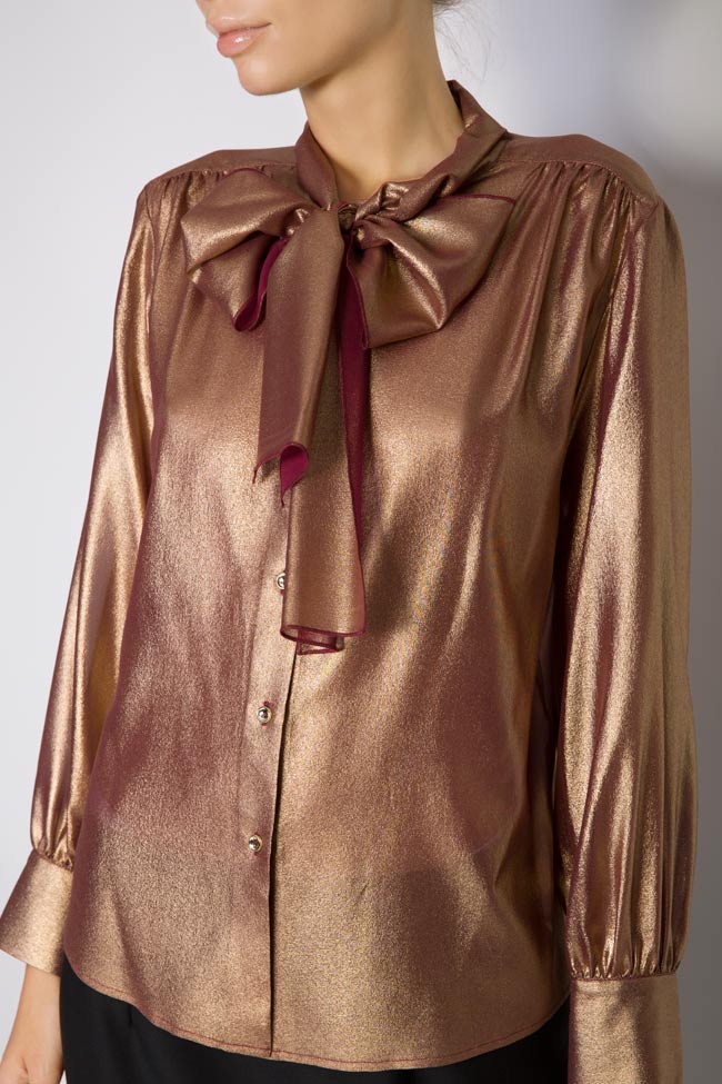 Pussy-bow metallic silk blouse Acob a Porter image 3