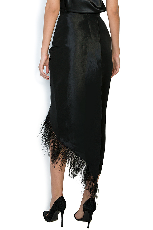 Pantaloni din tafta cu insertii din pene Black Wings Atelier Jaisse imagine 2