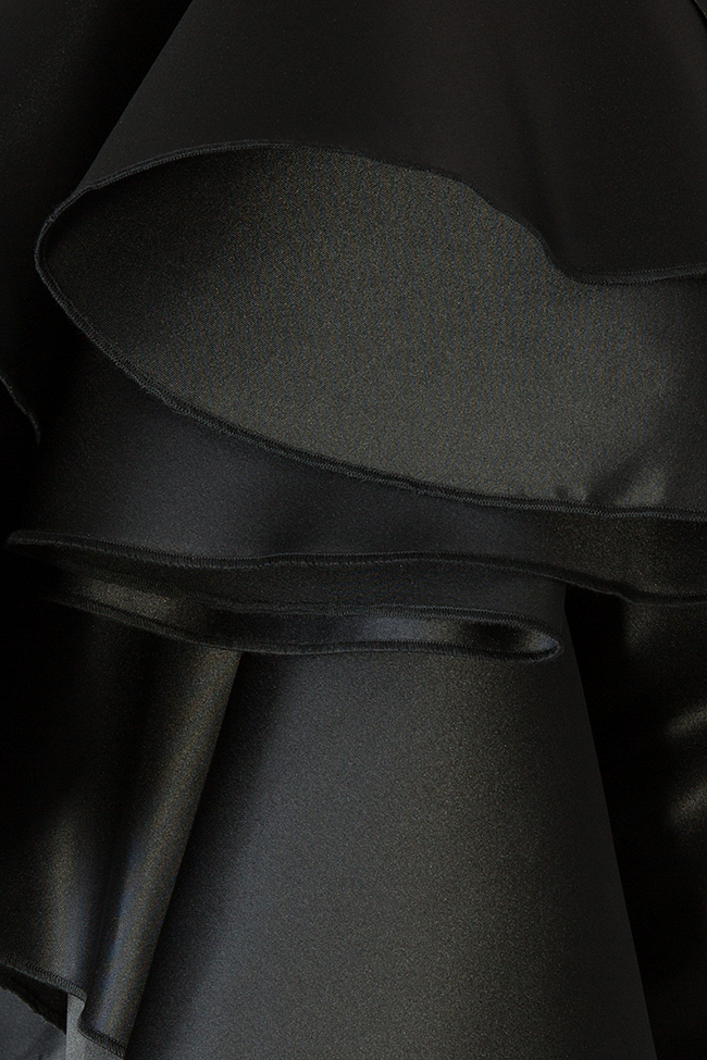 Rochie asimetrica tip sacou din tafta cu volane si brosa Black Swan  Atelier Jaisse imagine 4