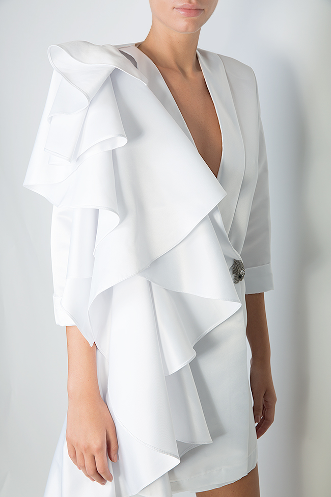 White Swan asymmetric embellished ruffled blazer mini dress Atelier Jaisse image 3