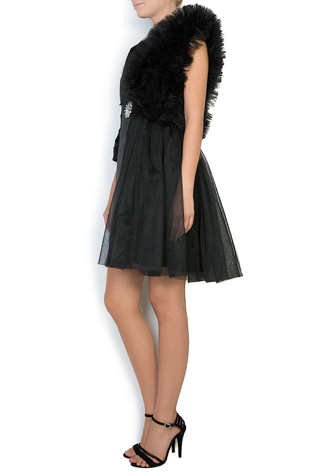 Black Ballerina embellished asymmetric ruffled tulle blazer mini dress Atelier Jaisse image 1