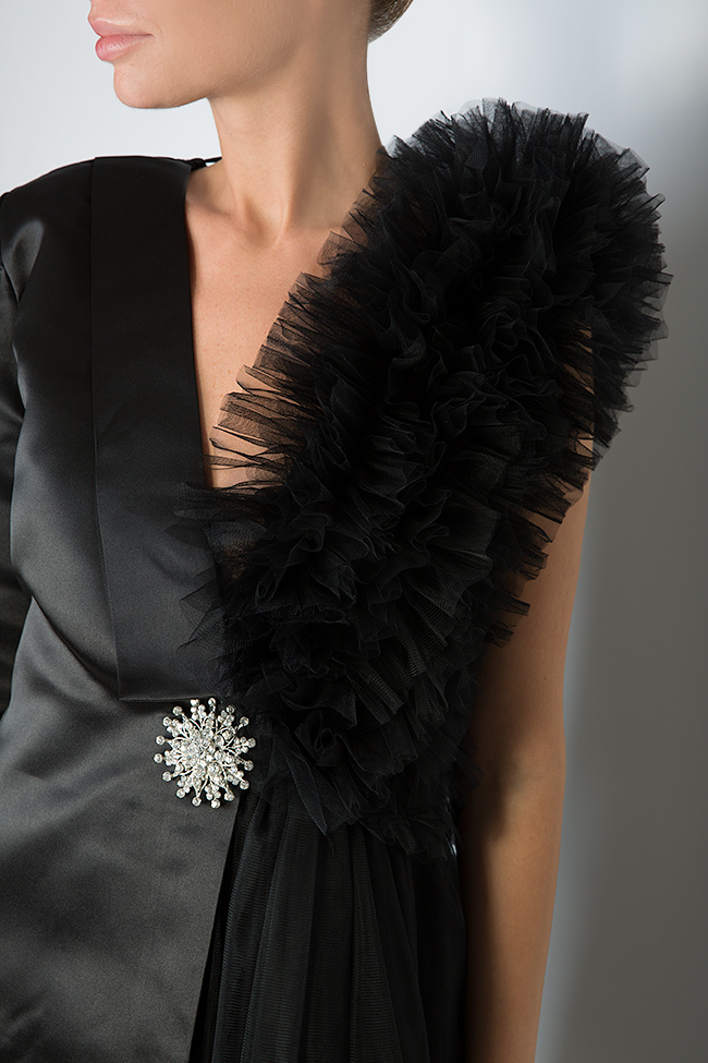 Black Ballerina embellished asymmetric ruffled tulle blazer mini dress Atelier Jaisse image 3