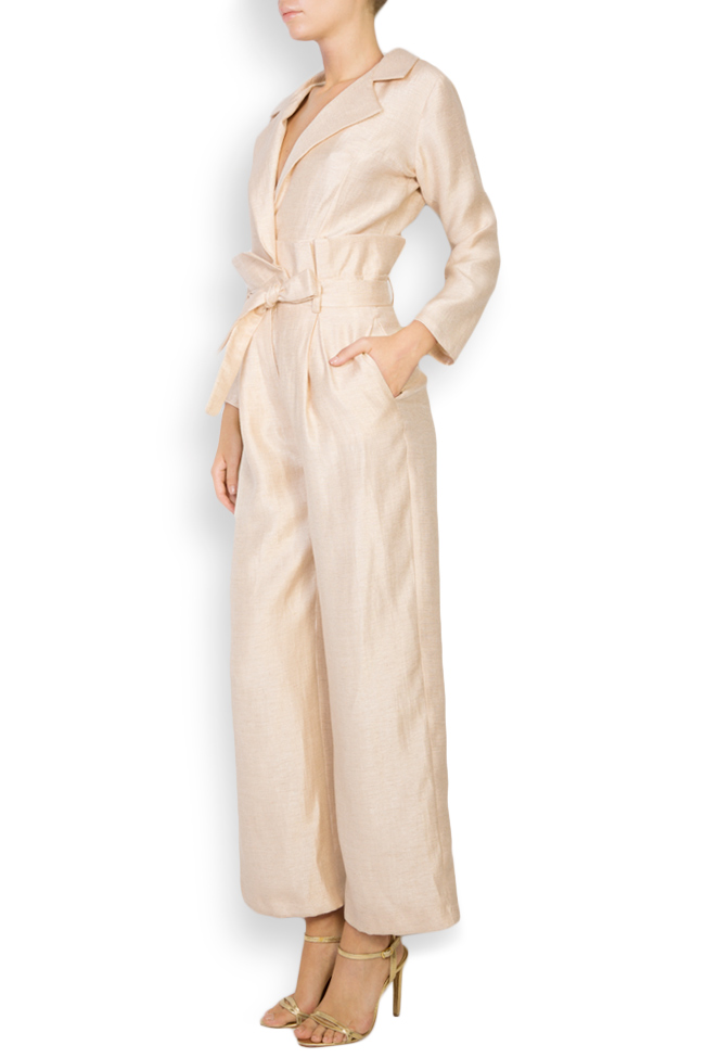 Belted wrap-effect linen jumpsuit LUWA image 1
