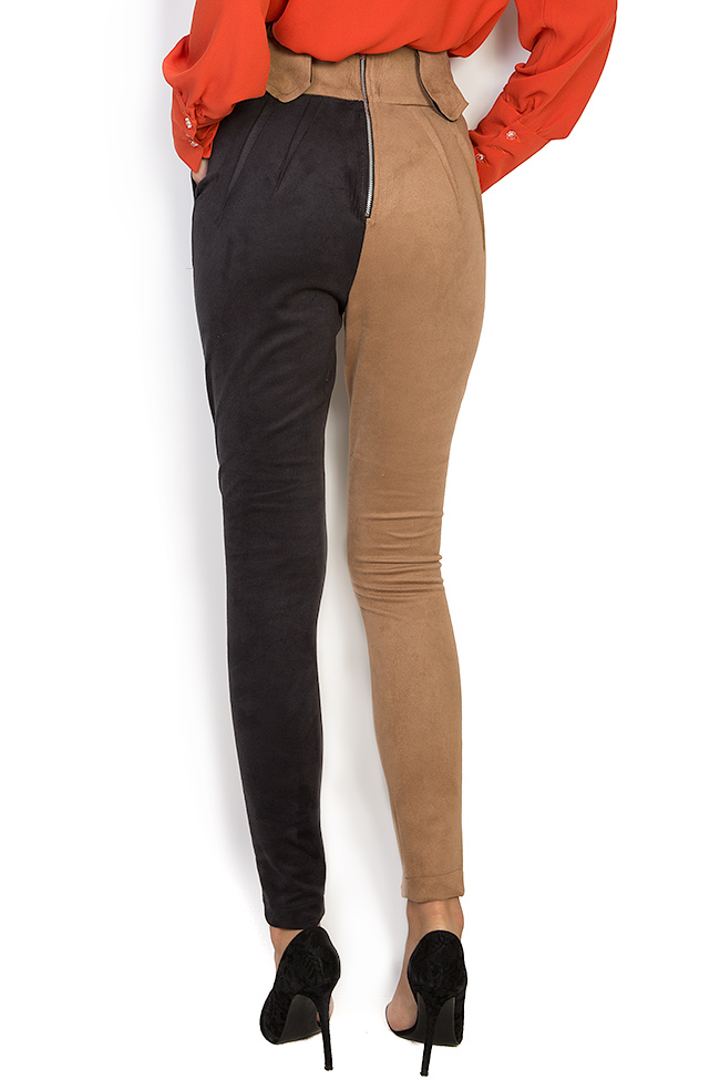 Pantaloni bicolori din piele tip velur ecologica Alexandra Ghiorghie imagine 2