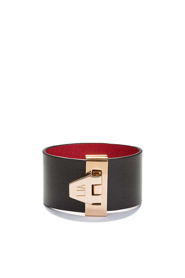 Bracelet en cuir avec accessoire en laiton plaqué or 24K LIA image 0