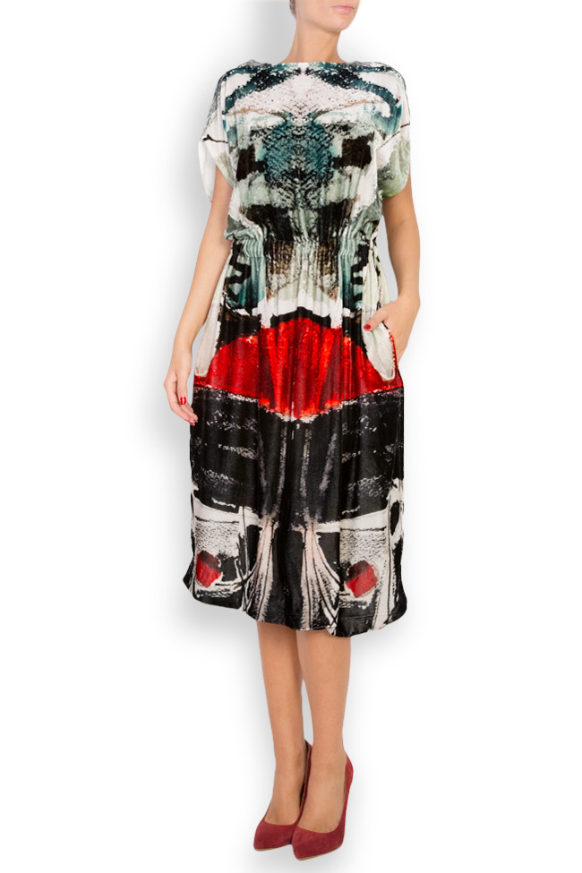 Changing Waters printed silk velvet midi dress Argo by Andreea Buga image 0