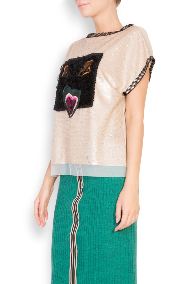 Feather-paneled sequined georgette top Marius Musat image 1