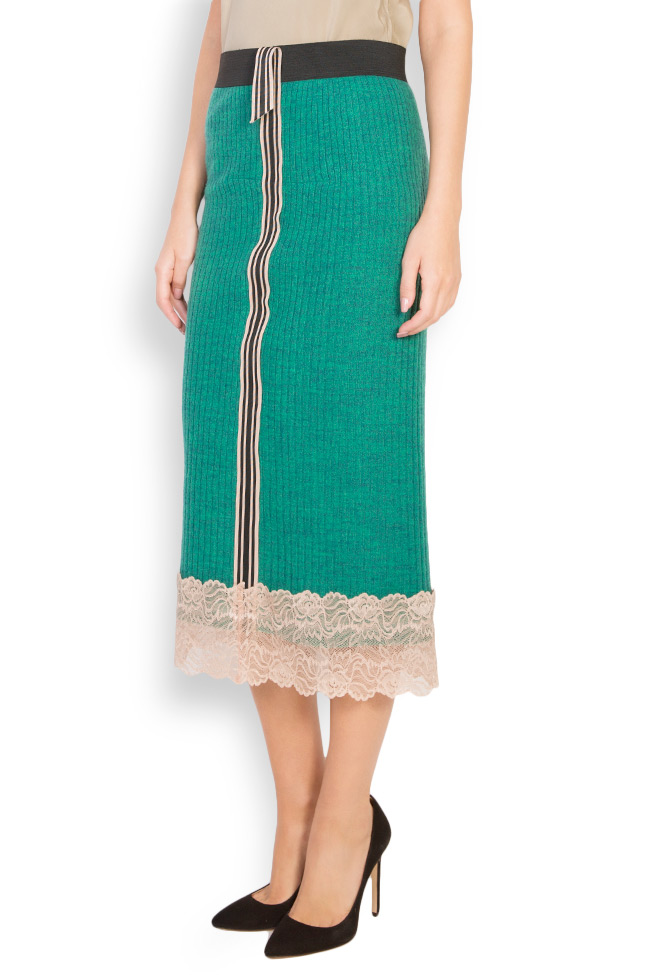 Lace-paneled stretch-knit midi skirt Marius Musat image 1