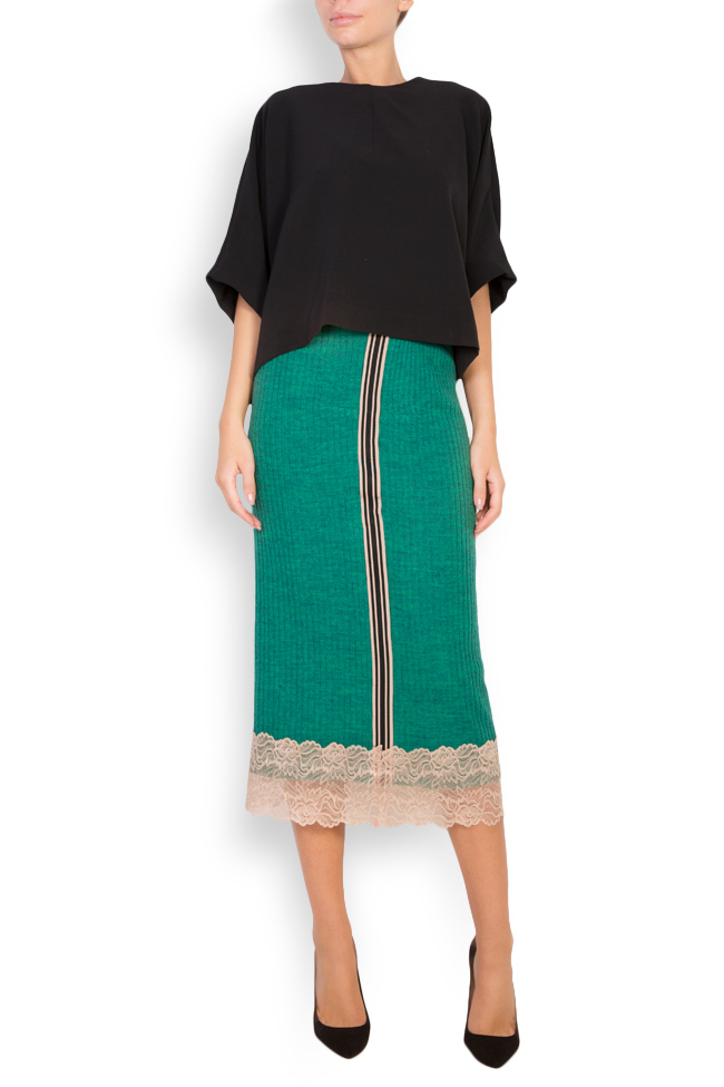 Lace-paneled stretch-knit midi skirt Marius Musat image 0
