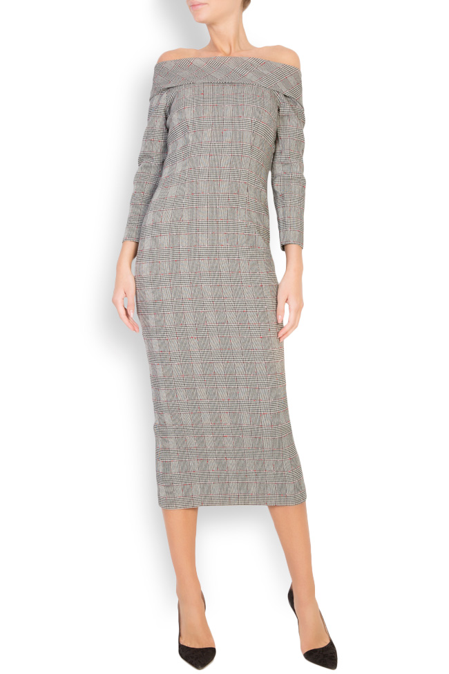 Checked wool-blend midi dress Ava Frid image 0