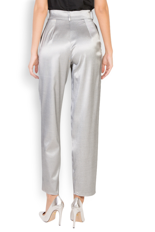 Pantalon métalisé en coton à taille haute Cloche image 2