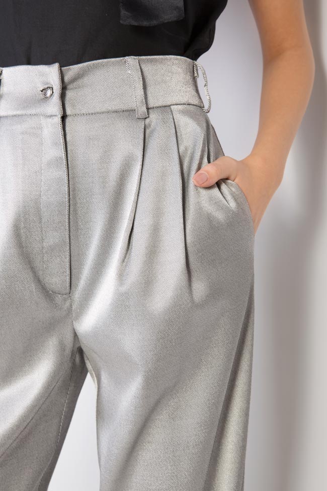 Pantalon métalisé en coton à taille haute Cloche image 3