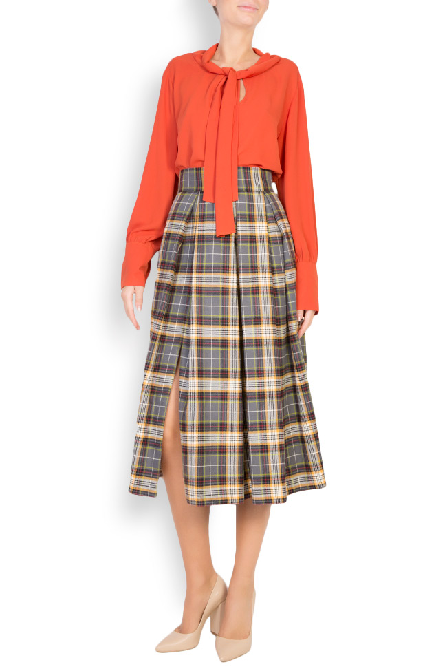 Checked pleated wool midi skirt Cloche image 0