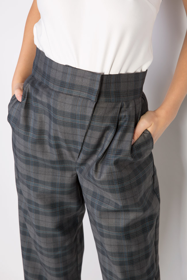 Pantaloni in carouri din amestec de lana Cloche imagine 3