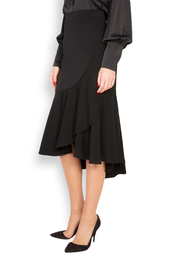 Classic Black asymmetric wrap-effect ruffled midi skirt Alina Cernatescu image 1