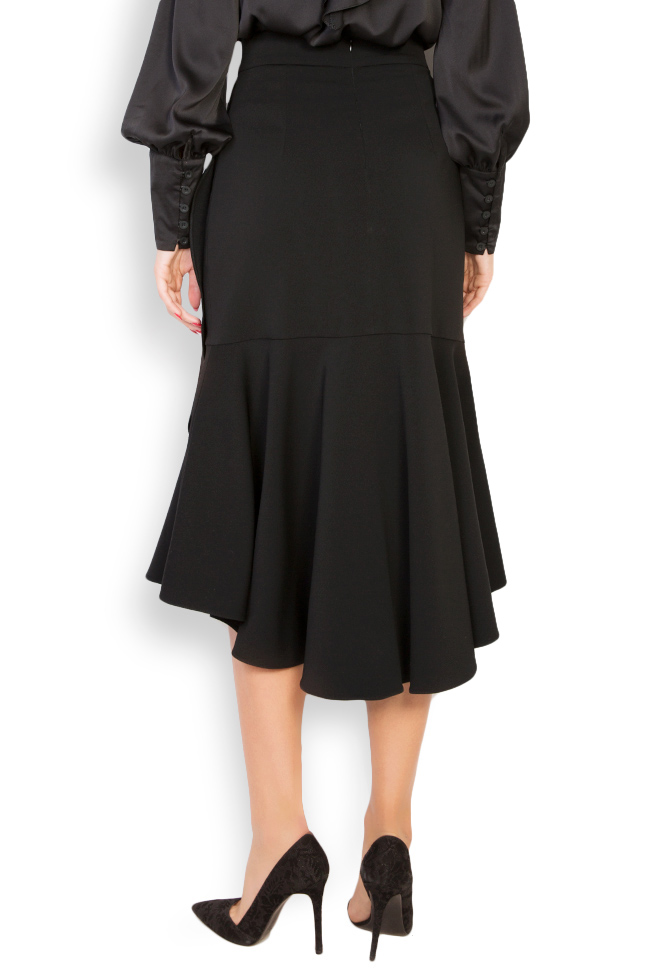 Classic Black asymmetric wrap-effect ruffled midi skirt Alina Cernatescu image 2
