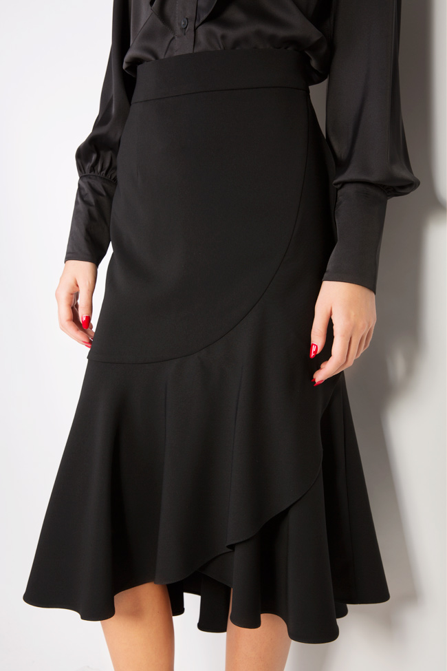 Classic Black asymmetric wrap-effect ruffled midi skirt Alina Cernatescu image 3