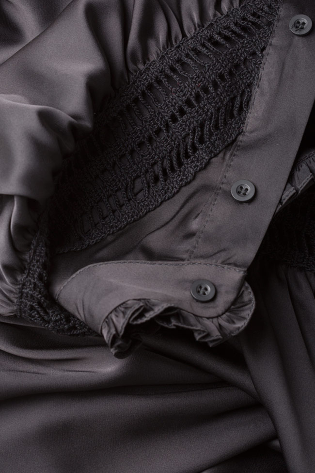 Liberty Classic Black macramé lace-trimmed ruffled silk-satin blend shirt Alina Cernatescu image 5
