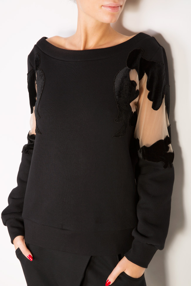 Blouse courte en jersey de coton avec des applications de tulle et velours Alina Cernatescu image 3