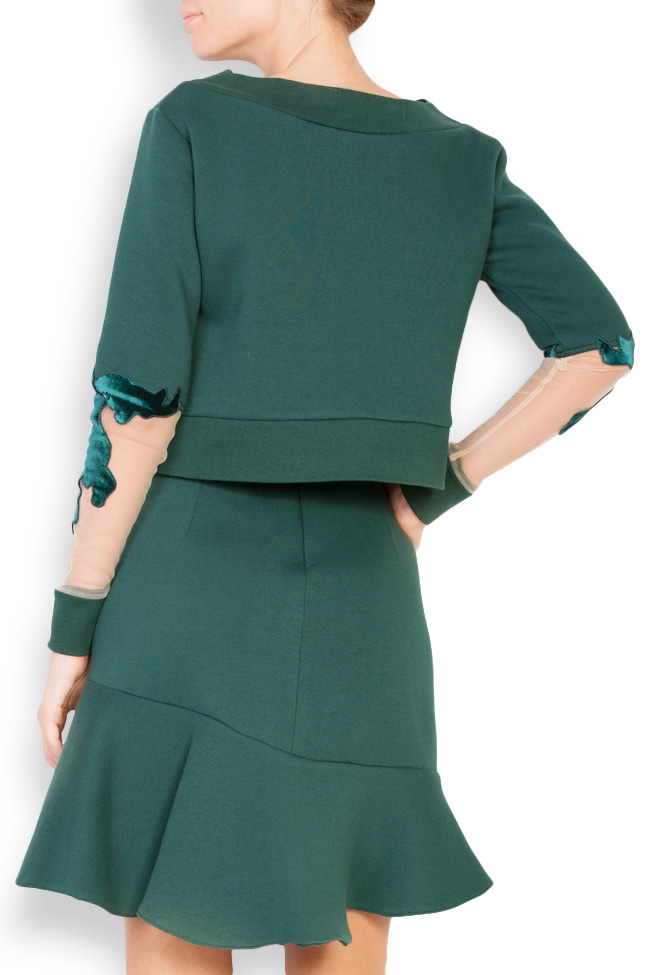 Canvas Petroleum Green cropped tulle-velvet paneled coton-jersey sweatshirt Alina Cernatescu image 2