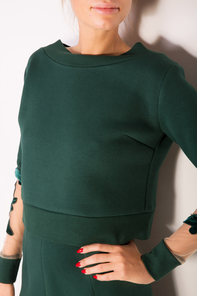 Canvas Petroleum Green cropped tulle-velvet paneled coton-jersey sweatshirt Alina Cernatescu image 3