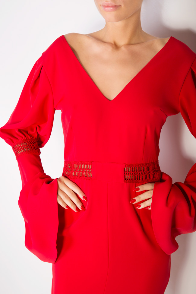 Eiffel Classic Red crocheted lace-trimmed silk-blend crepe midi dress Alina Cernatescu image 3