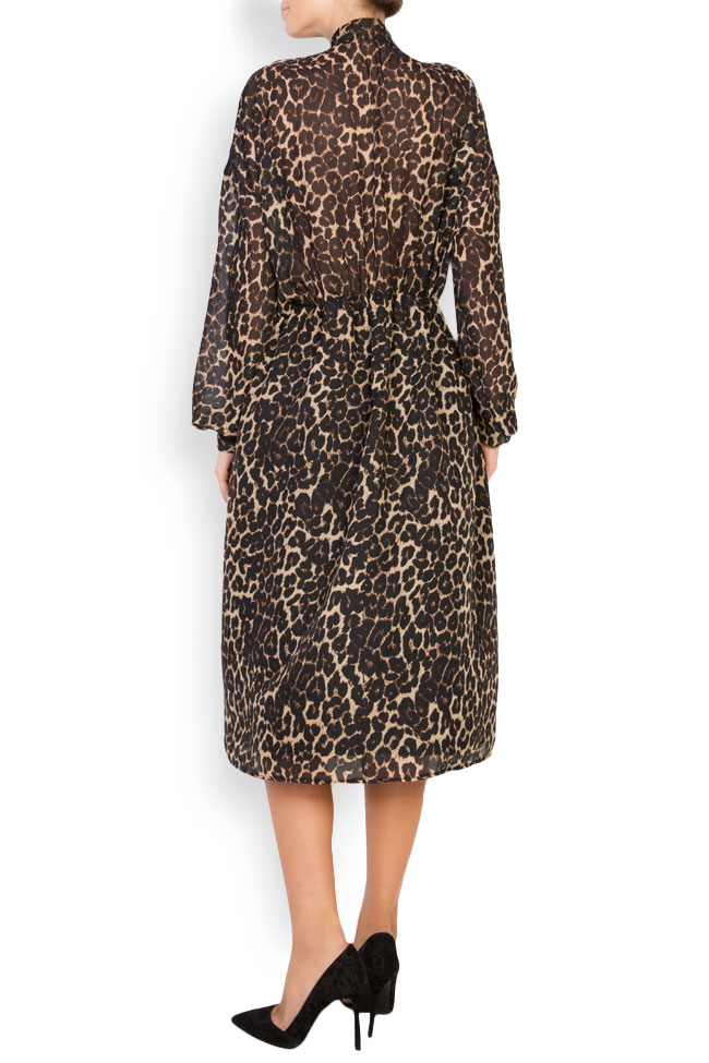 Lace-trimmed leopard-print crepe dress Zenon image 2