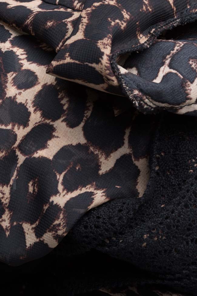 Lace-trimmed leopard-print crepe dress Zenon image 4
