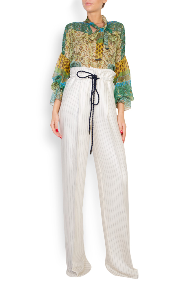 Striped organic cotton-poplin wide-leg pants Zenon image 0