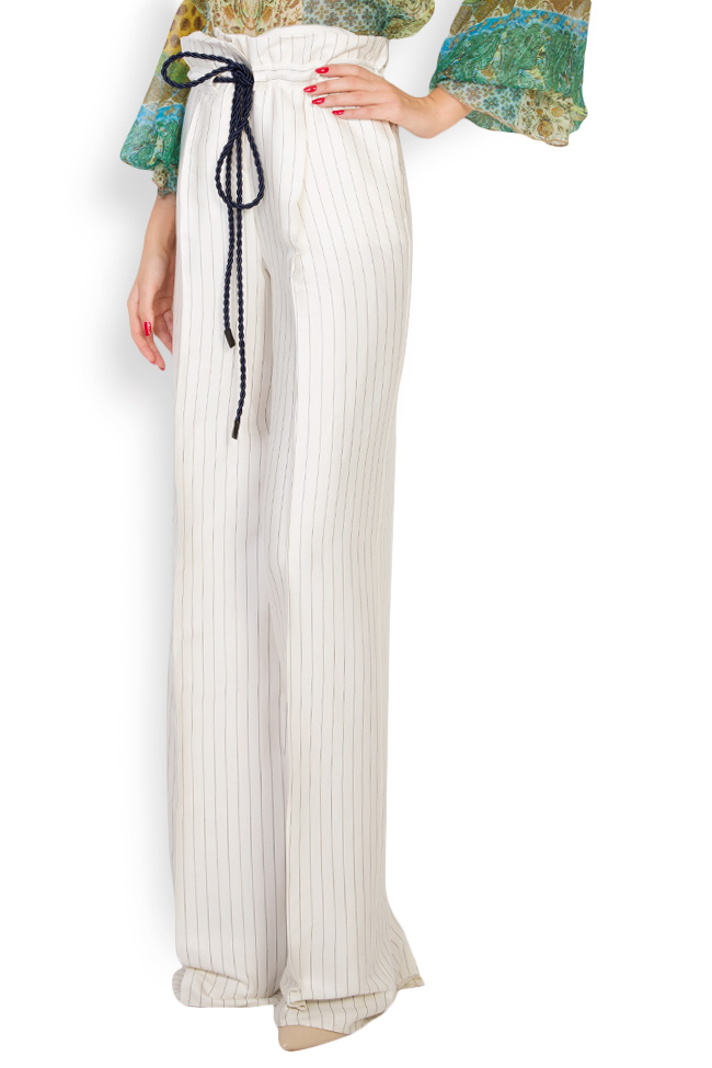 Striped organic cotton-poplin wide-leg pants Zenon image 1