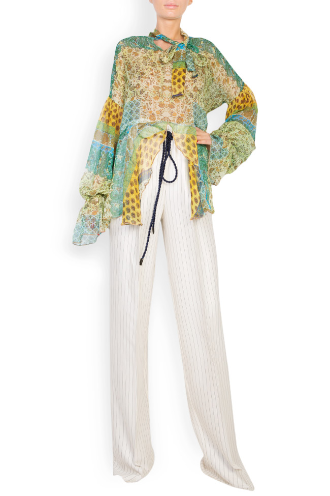 Pussy-bow asymmetric printed silk-crepon blouse Zenon image 0