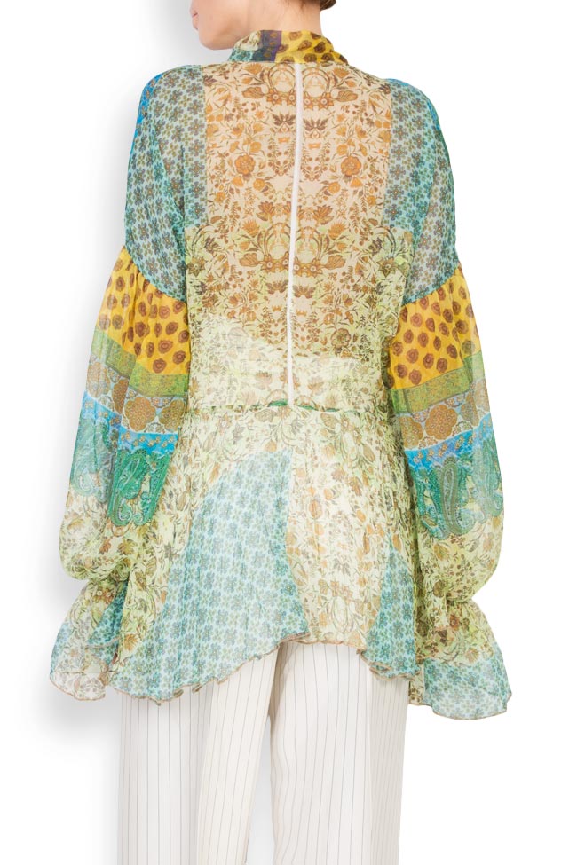 Pussy-bow asymmetric printed silk-crepon blouse Zenon image 2
