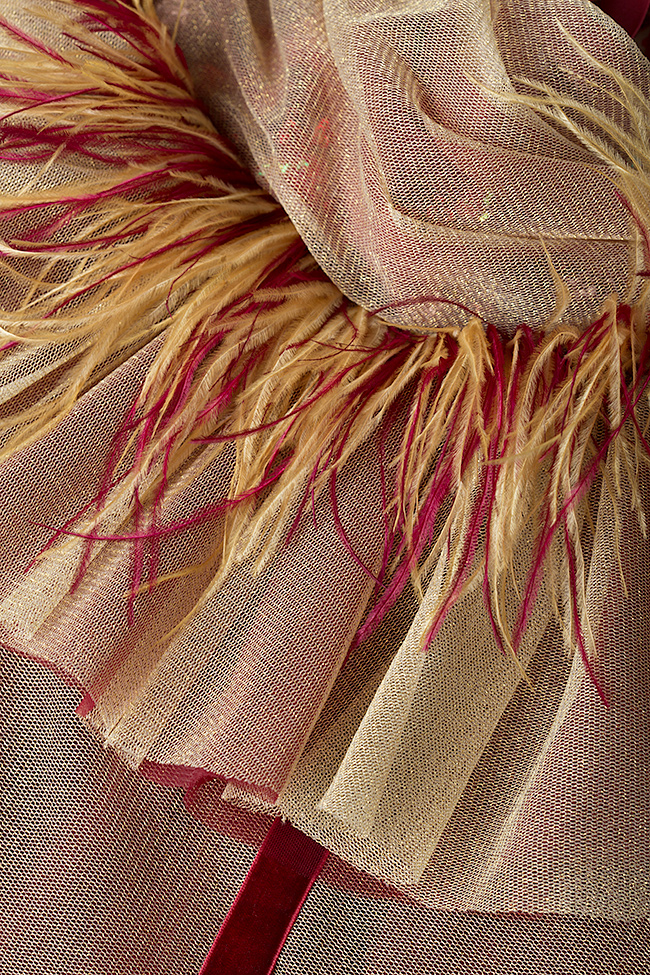 Rochie din tul cu peplum brodata cu margele Feather Simona Semen imagine 4