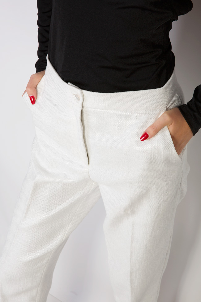 Pantaloni din amestec de lana si bumbac cu fir metalic Zenon imagine 3