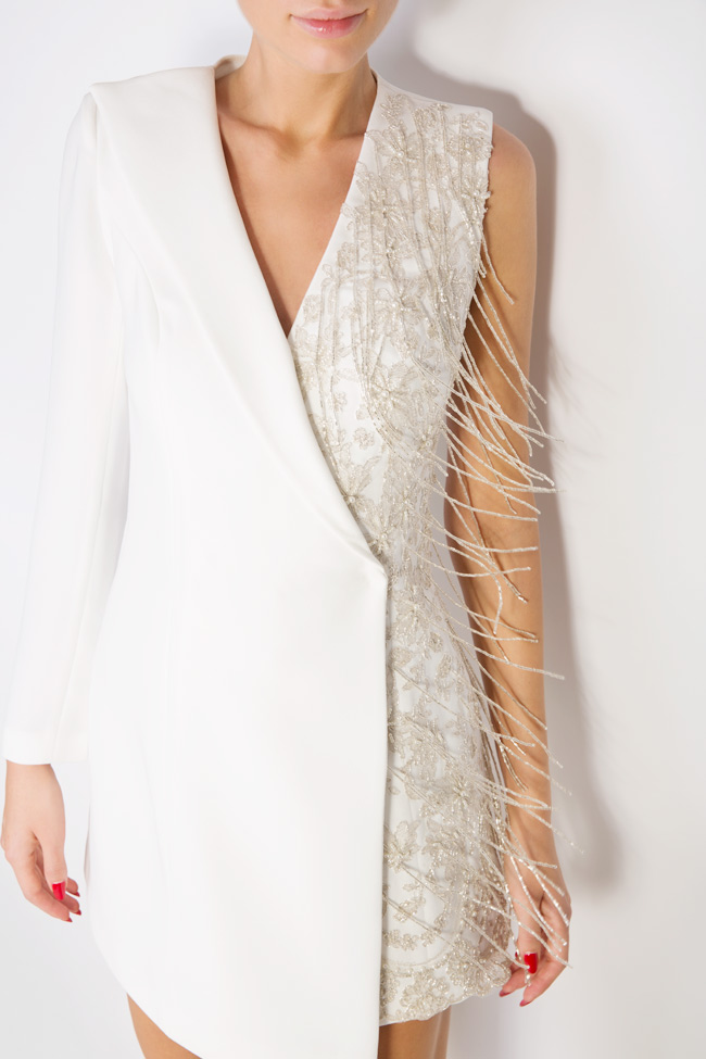 Robe asymétrique type veste en crêpe avec franges et cristaux M Marquise image 3