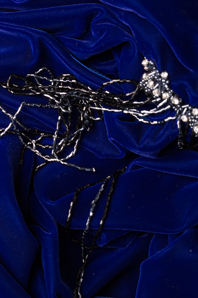 Rochie maxi din catifea cu drapaj si accesoriu  Mirela Diaconu  imagine 4