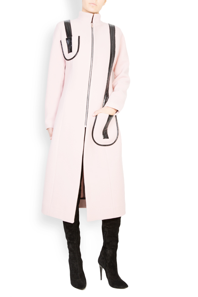 Faux leather embellished wool pink coat Lucia Olaru image 0