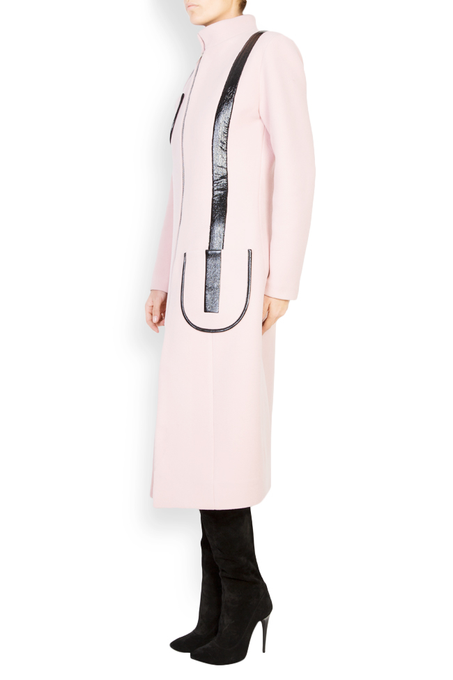 Faux leather embellished wool pink coat Lucia Olaru image 1
