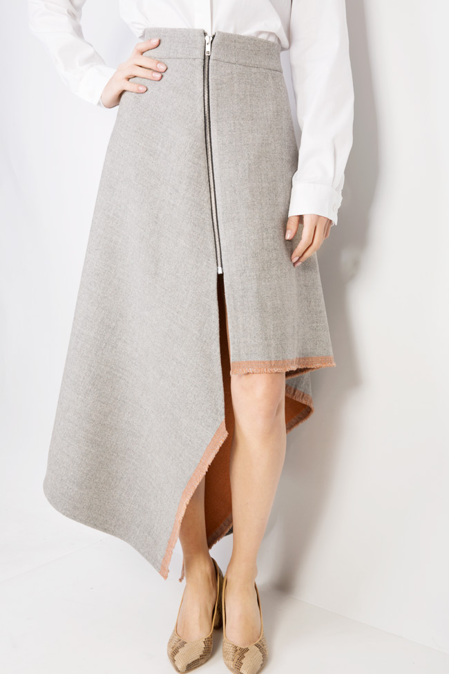 Asymmetric zipper-embellished wool skirt Lucia Olaru image 3